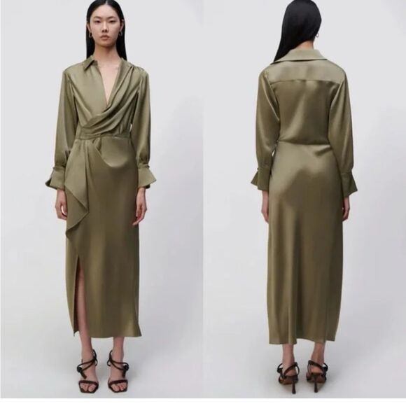 Jonathan Simkhai The Talita Draped Front Midi Dress in willow size 8 NWT $645 - Picture 3 of 9